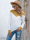 Striped Round Neck Long Sleeve T-Shirt Chartreuse Women's T-Shirts - Tophatter Daily Deals