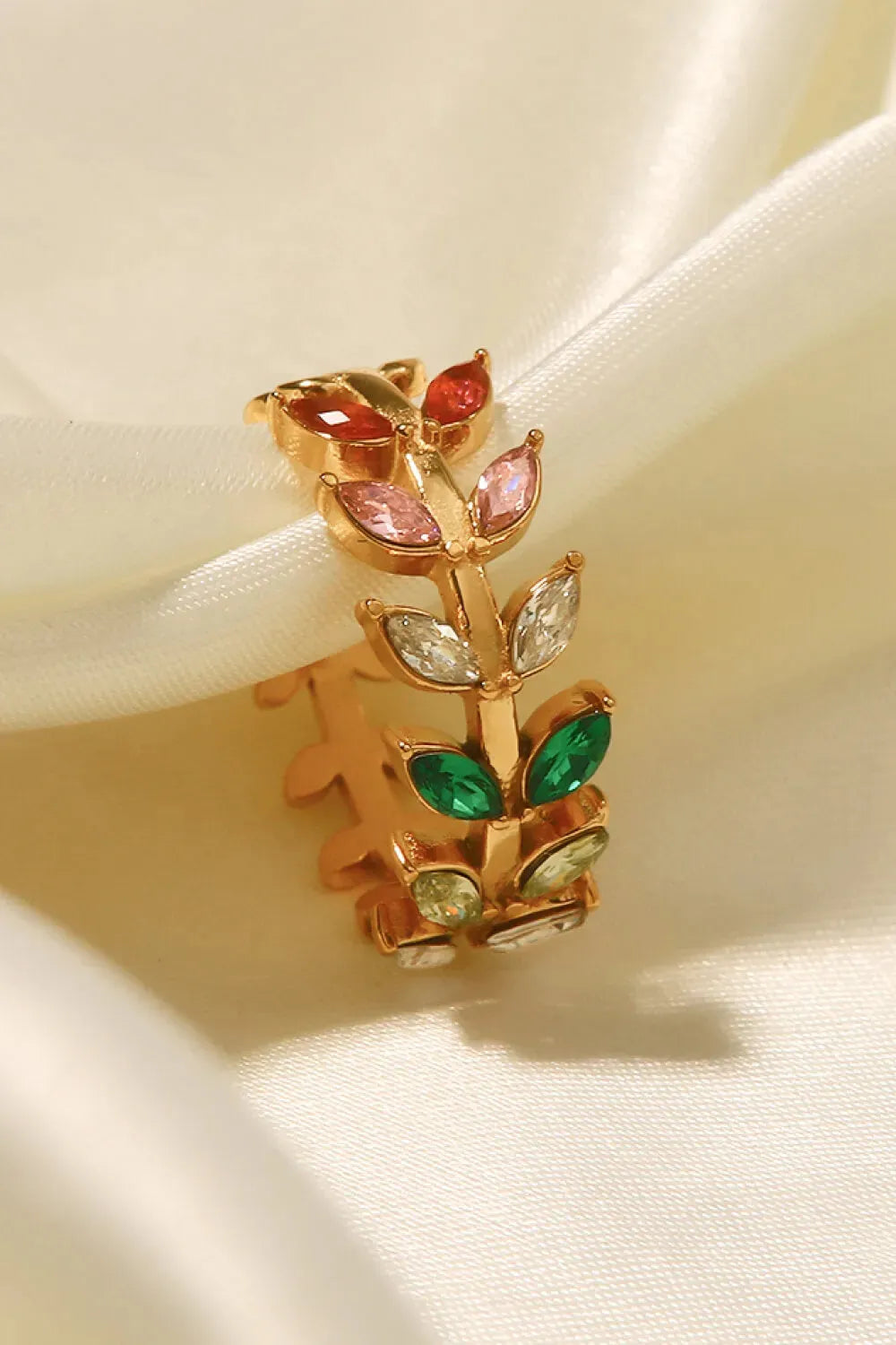 Zircon 18K Gold-Plated Leaf Open Ring Rings - Tophatter Daily Deals