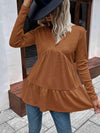 Waffle-Knit V-Neck Long Sleeve Blouse Blouses - Tophatter Daily Deals