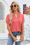 Notched Short Sleeve T-Shirt Coral Women's T-Shirts - Tophatter Daily Deals