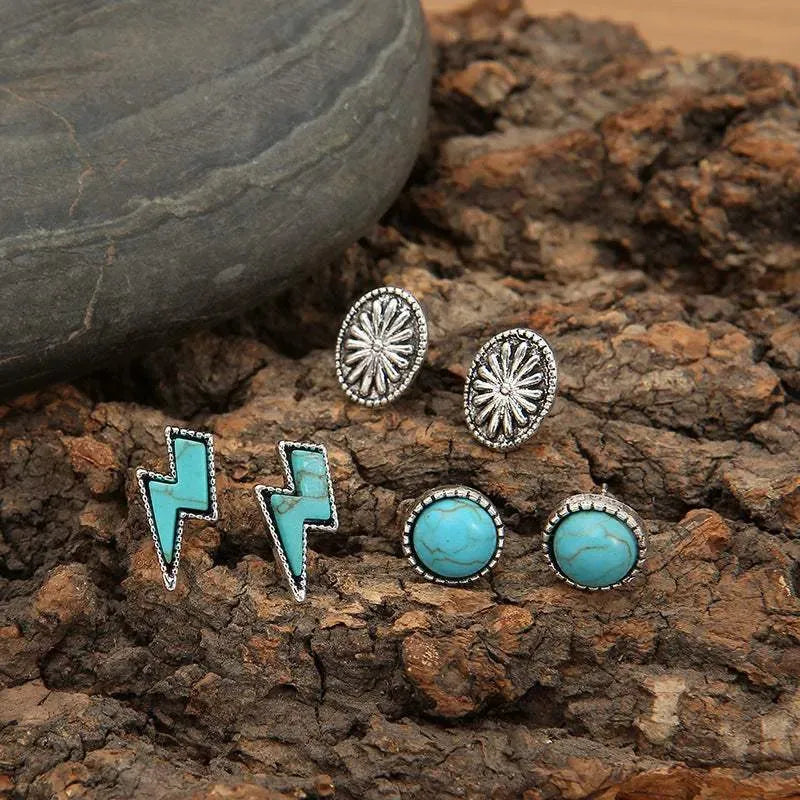3 Piece Artificial Turquoise Stud Earrings Earrings - Tophatter Daily Deals