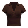 Buttoned Johnny Collar Short Sleeve Top Women's T-Shirts - Tophatter Daily Deals