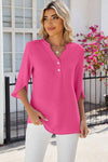 Notched Half Button T-Shirt Women's T-Shirts - Tophatter Daily Deals