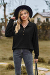 Collared Neck Long Sleeve Blouse Black Blouses - Tophatter Daily Deals