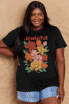 Simply Love Full Size GRATEFUL Flower Graphic Cotton T-Shirt Women's T-Shirts - Tophatter Daily Deals