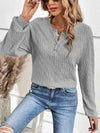 Half Button Long Sleeve Top Charcoal Blouses - Tophatter Daily Deals