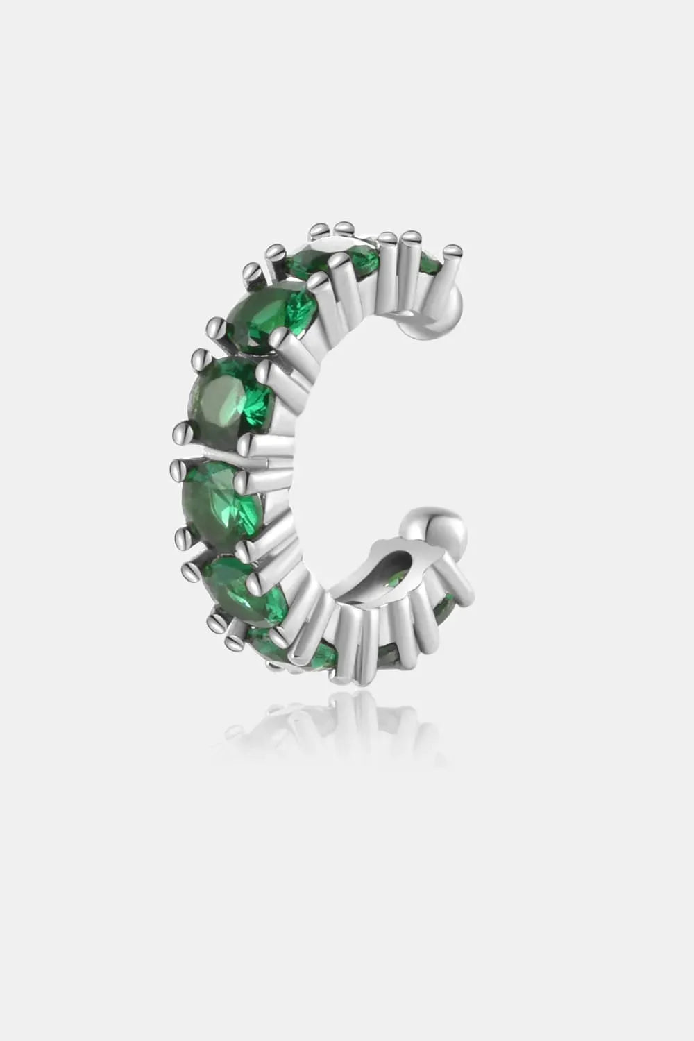Inlaid Zircon Single Cuff Earring Silver Green One Size Earrings - Tophatter Daily Deals