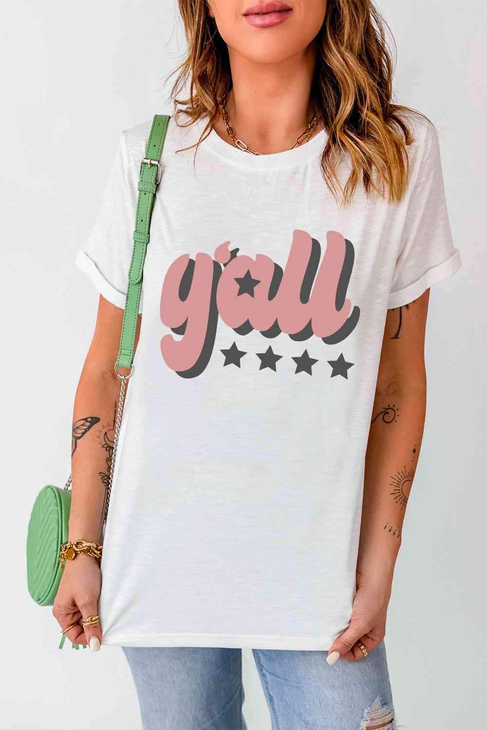 Y'ALL Graphic Round Neck Tee Women's T-Shirts - Tophatter Daily Deals