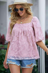 Applique Puff Sleeve Square Neck Blouse Pink Blouses - Tophatter Daily Deals