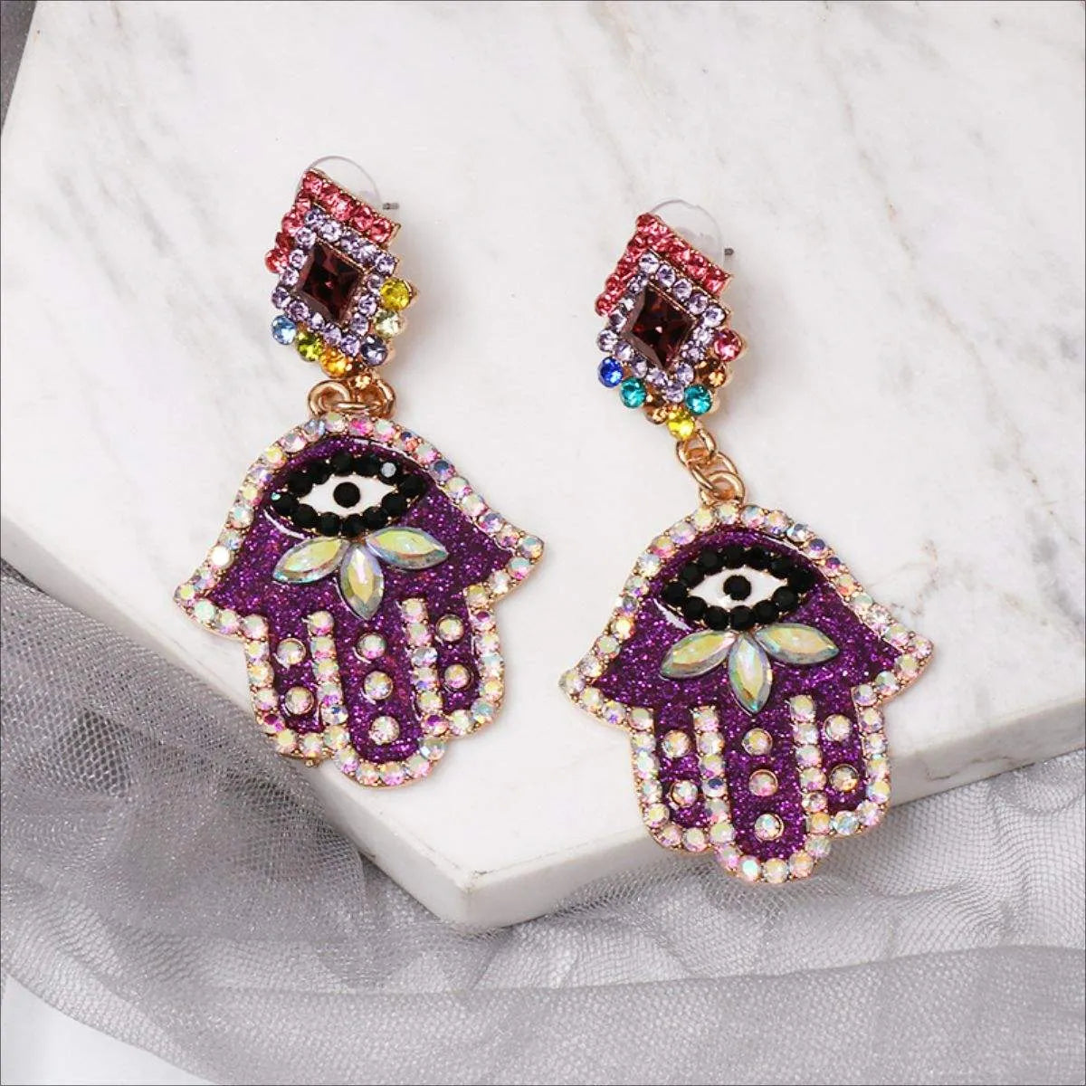 Alloy & Rhinestone Earrings Purple One Size Earrings - Tophatter Daily Deals