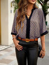 Geometric Print Notched Blouse Blouses - Tophatter Daily Deals