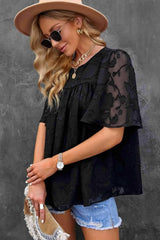 Round Neck Puff Sleeve Blouse Blouses - Tophatter Daily Deals
