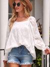 Applique Square Neck Flounce Sleeve Blouse Blouses - Tophatter Daily Deals