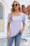 Eyelet Square Neck Short Sleeve T-Shirt Women's T-Shirts - Tophatter Daily Deals