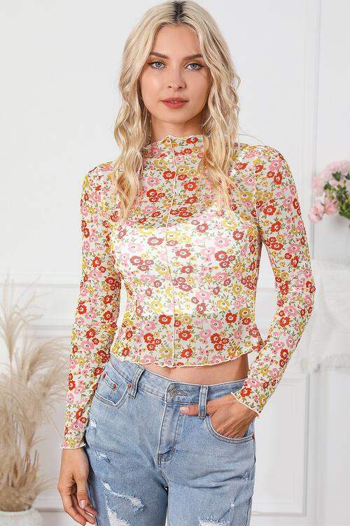 Floral Mock Neck Long Sleeve Blouse Multicolor Blouses - Tophatter Daily Deals