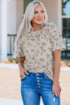 Animal Print Waffle Knit Short Sleeve Top Ivory Blouses - Tophatter Daily Deals