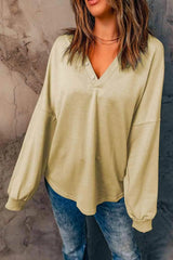 Button Detail Curved Hem Top Khaki Blouses - Tophatter Daily Deals