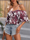 Floral Spaghetti Strap Cold-Shoulder Blouse Blouses - Tophatter Daily Deals