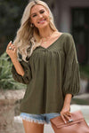 Dropped Shoulder V-Neck Blouse Blouses - Tophatter Daily Deals