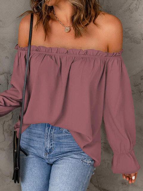 Off-Shoulder Flounce Sleeve Blouse Blouses - Tophatter Daily Deals