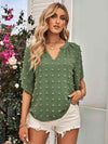 Swiss Dot Notched Neck Flare Sleeve Blouse Blouses - Tophatter Daily Deals