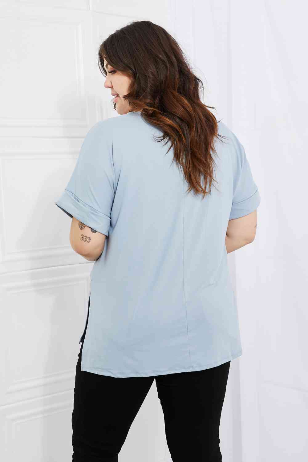 Zenana Simply Comfy Full Size V-Neck Loose Fit T-Shirt in Blue Women's T-Shirts - Tophatter Daily Deals