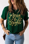 MERRY AND BRIGHT Short Sleeve T-Shirt Green Women's T-Shirts - Tophatter Daily Deals