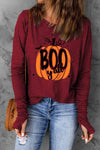 Pumpkin Graphic Thumbhole Sleeve T-Shirt Wine Women's T-Shirts - Tophatter Daily Deals