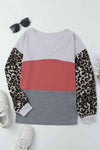 Leopard Color Block V-Neck Top Blouses - Tophatter Daily Deals