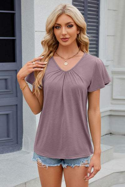 V-Neck Short Sleeve T-Shirt Lilac Women's T-Shirts - Tophatter Daily Deals