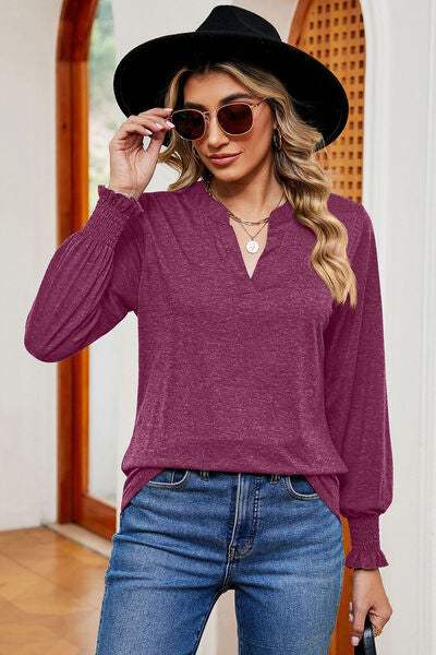 Notched Lantern Sleeve T-Shirt Women's T-Shirts - Tophatter Daily Deals