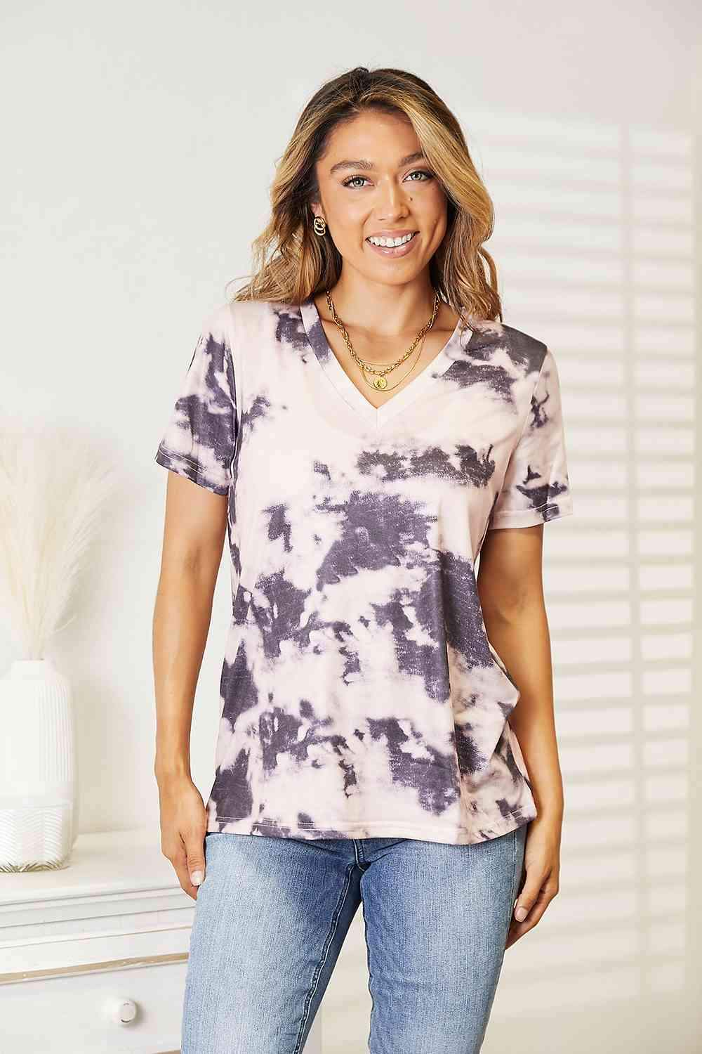 Double Take Tie-Dye V-Neck T-Shirt Women's T-Shirts - Tophatter Daily Deals