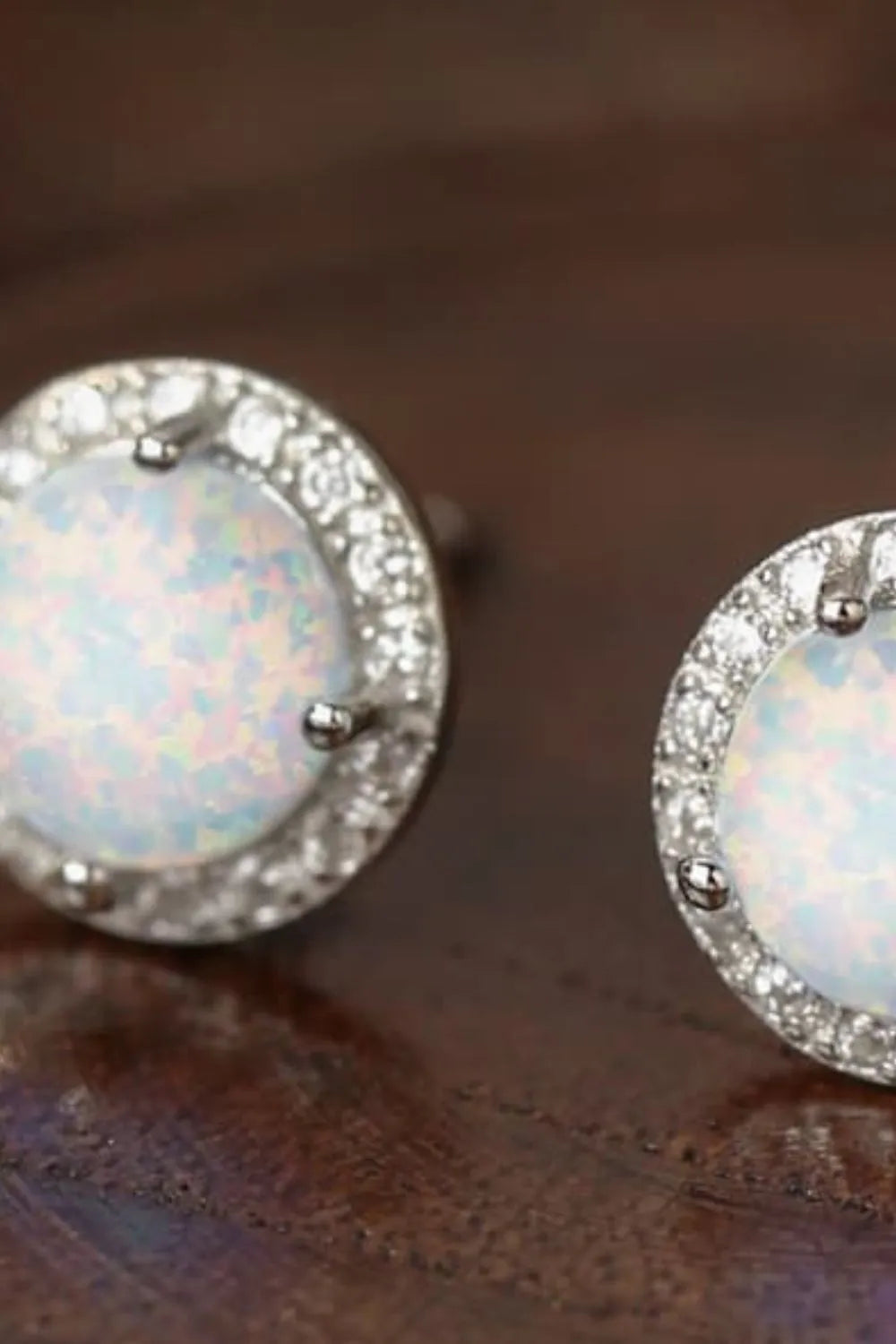 925 Sterling Silver Platinum-Plated Opal Round Stud Earrings Opal - Tophatter Daily Deals