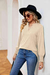 Notched Neck Long Sleeve Blouse Blouses - Tophatter Daily Deals