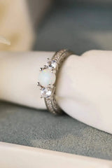 Opal 925 Sterling Silver Platinum-Plated Ring Opal - Tophatter Daily Deals