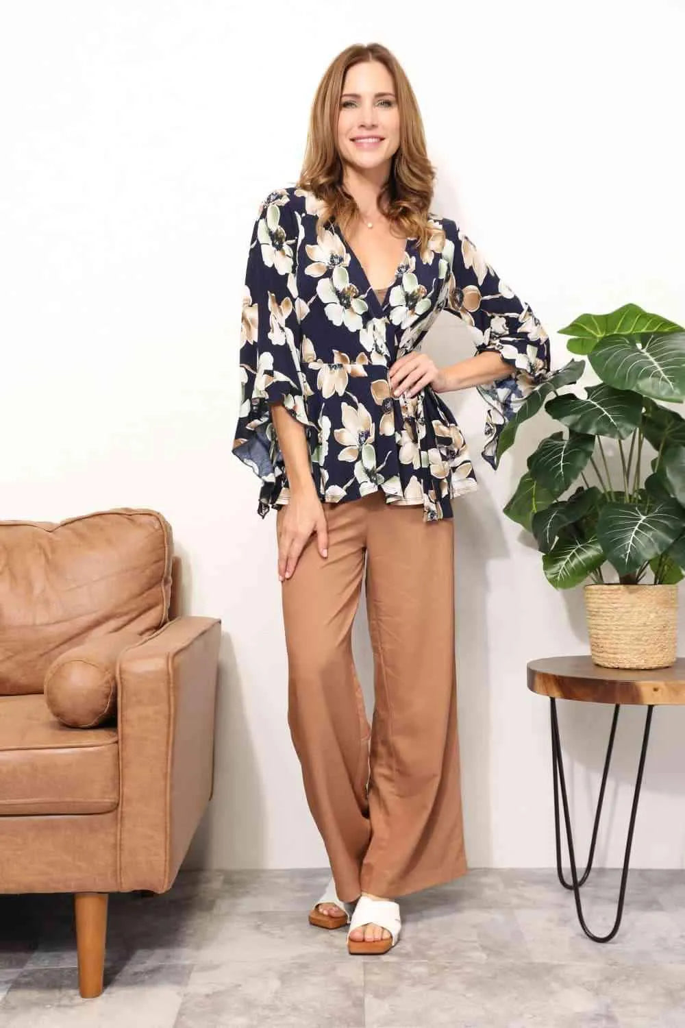 Sew In Love Full Size Angel Sleeve Top with Wrap Tie Body Blouses - Tophatter Daily Deals