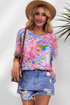 Floral V-Neck Short Sleeve Blouse Blouses - Tophatter Daily Deals