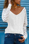 Swiss Dot V-Neck Long Sleeve T-Shirt White Women's T-Shirts - Tophatter Daily Deals