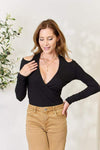 Culture Code Full Size Ribbed Surplice Cold Shoulder Top Black Blouses - Tophatter Daily Deals