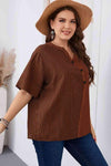 Plus Size Striped Notched Neck Half Sleeve Top Blouses - Tophatter Daily Deals