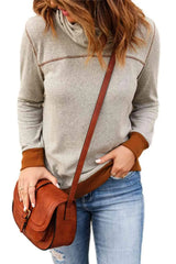 Contrast Cowl Neck Long Sleeve Top Blouses - Tophatter Daily Deals