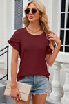 Eyelet Round Neck Petal Sleeve T-Shirt Women's T-Shirts - Tophatter Daily Deals