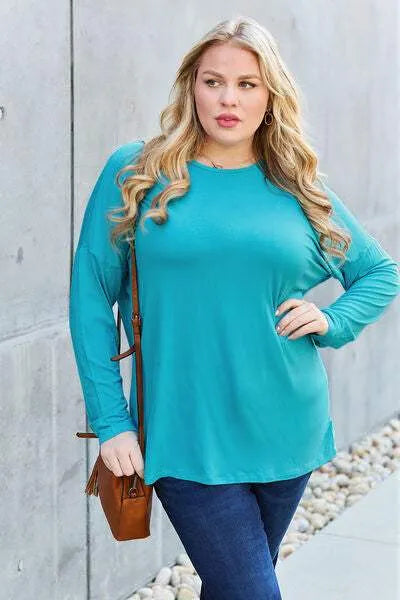 Basic Bae Full Size Round Neck Dropped Shoulder T-Shirt Women's T-Shirts - Tophatter Daily Deals