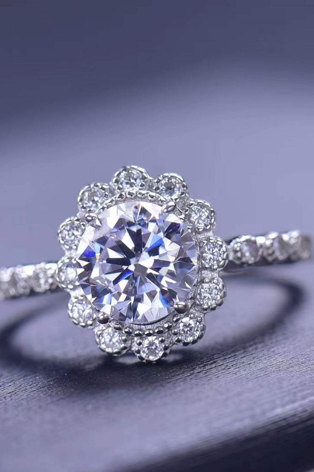 1.5 Carat Moissanite Floral-Shaped Cluster Ring Moissanite - Tophatter Daily Deals