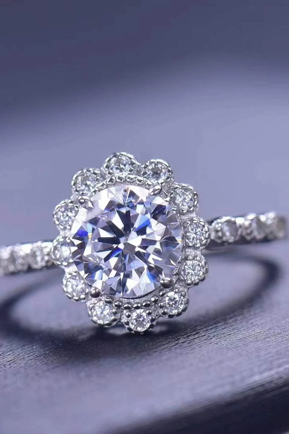 1.5 Carat Moissanite Floral-Shaped Cluster Ring Moissanite - Tophatter Daily Deals