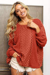 BiBi Checkered Spliced Long Sleeve Top RUST Blouses - Tophatter Daily Deals