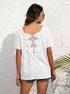 Lace Trim Short Sleeve Top White Blouses - Tophatter Daily Deals