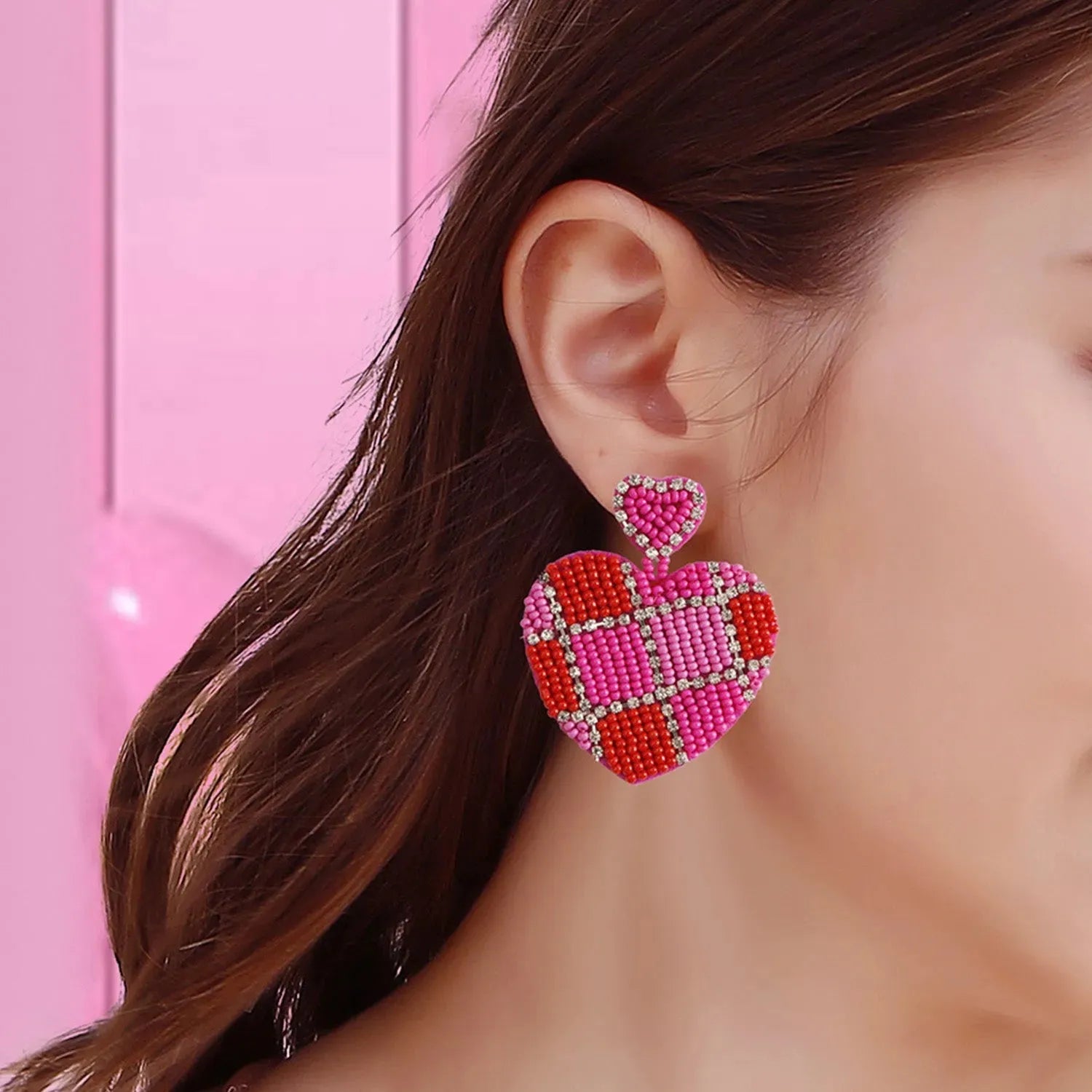 Bead Rhinestone Stainless Steel Heart Earrings Earrings - Tophatter Daily Deals