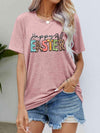 HAPPY EASTER Graphic Round Neck Tee Shirt Dusty Pink Women's T-Shirts - Tophatter Daily Deals