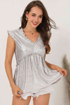 Frill Trim V-Neck Metallic Blouse - Tophatter Deals